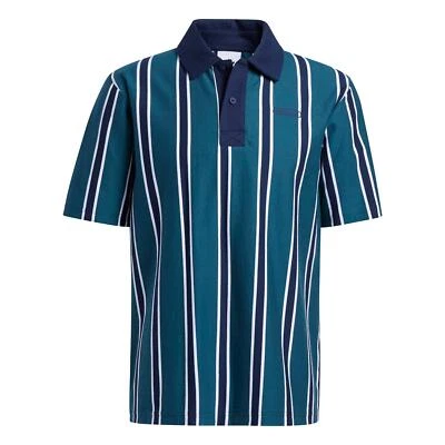 Adidas Original HERREN Gestreiftes Polohemd Grün Marine Weiß Retro Sommer Neu - Bild 1 von 4