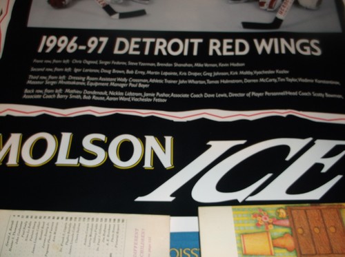 Vintage HOCKEY Poster DETROIT RED WINGS 1996-97 Team Photo/Names Listed/MOLSON - Picture 2 of 3