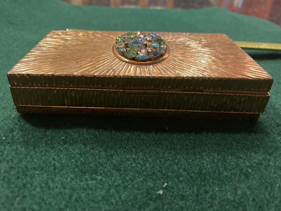 Caixa de suporte de batom vintage Art Deco Evans ouro escovado metal cigarro em pó - Imagem 3 de 4