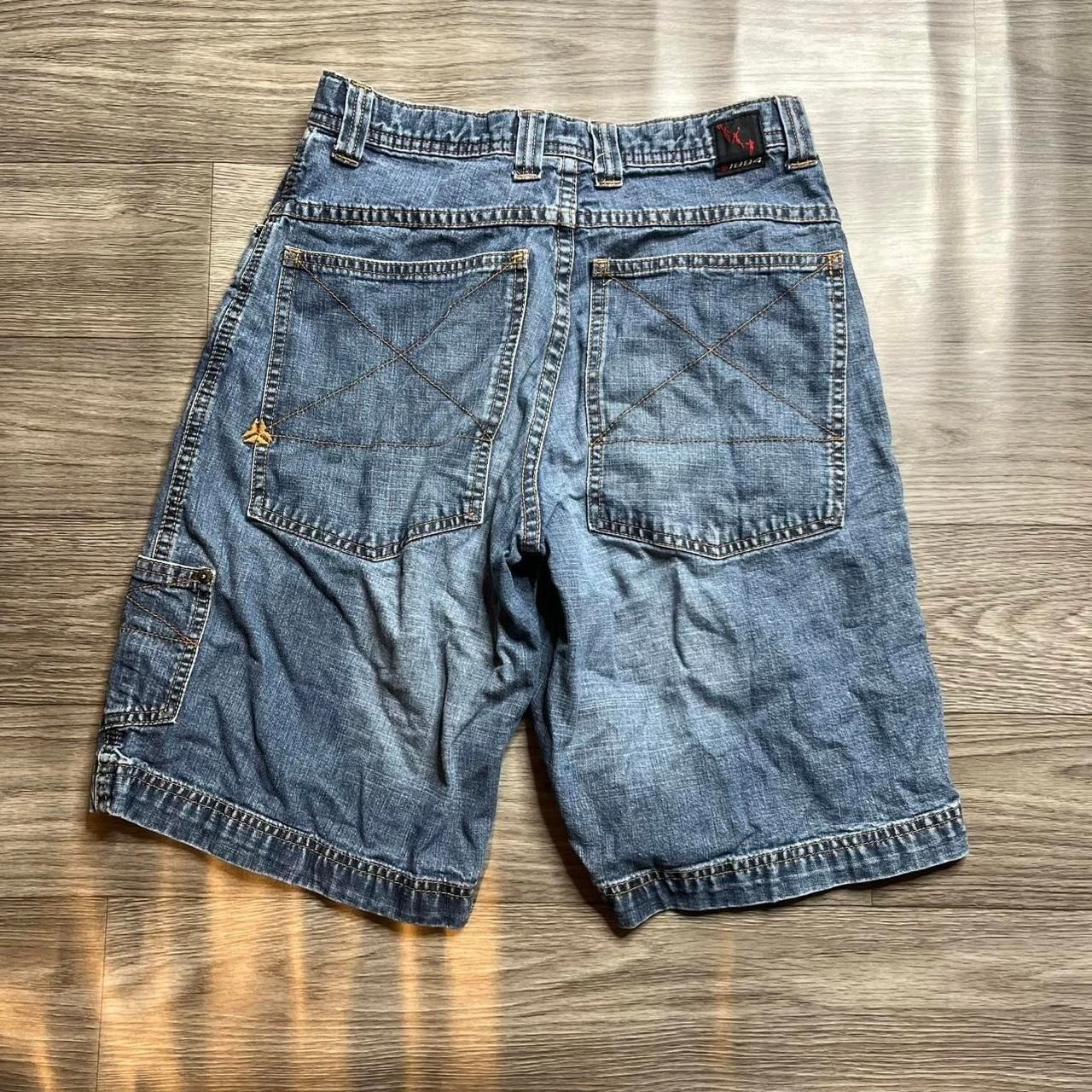 Crazy Vintage Faded Old Navy Carpenter Cargo Jean Shorts Jorts Sz S