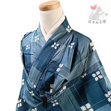 Nyanko-Tei Ni19 Kimono Tsumugi Blue Pure Silk Used Japan