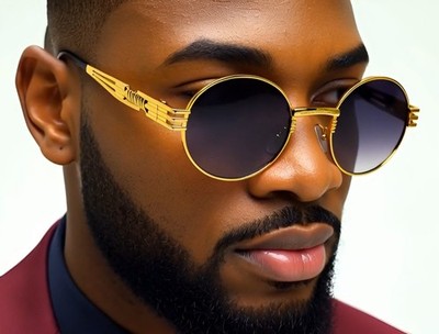 Designer Men Sunglasses Fashion Gold Metal Frame Oval Migos Hip-Hop Shades Retro