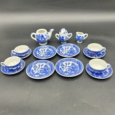 Vintage Blue Willow Porcelain Childs Doll Tea Set 15 Pieces Made In Japan
