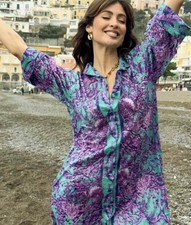 Antica Sartoria 2026 Aqua & Purple Mumu Dress Kaftan Button Down Nwt S