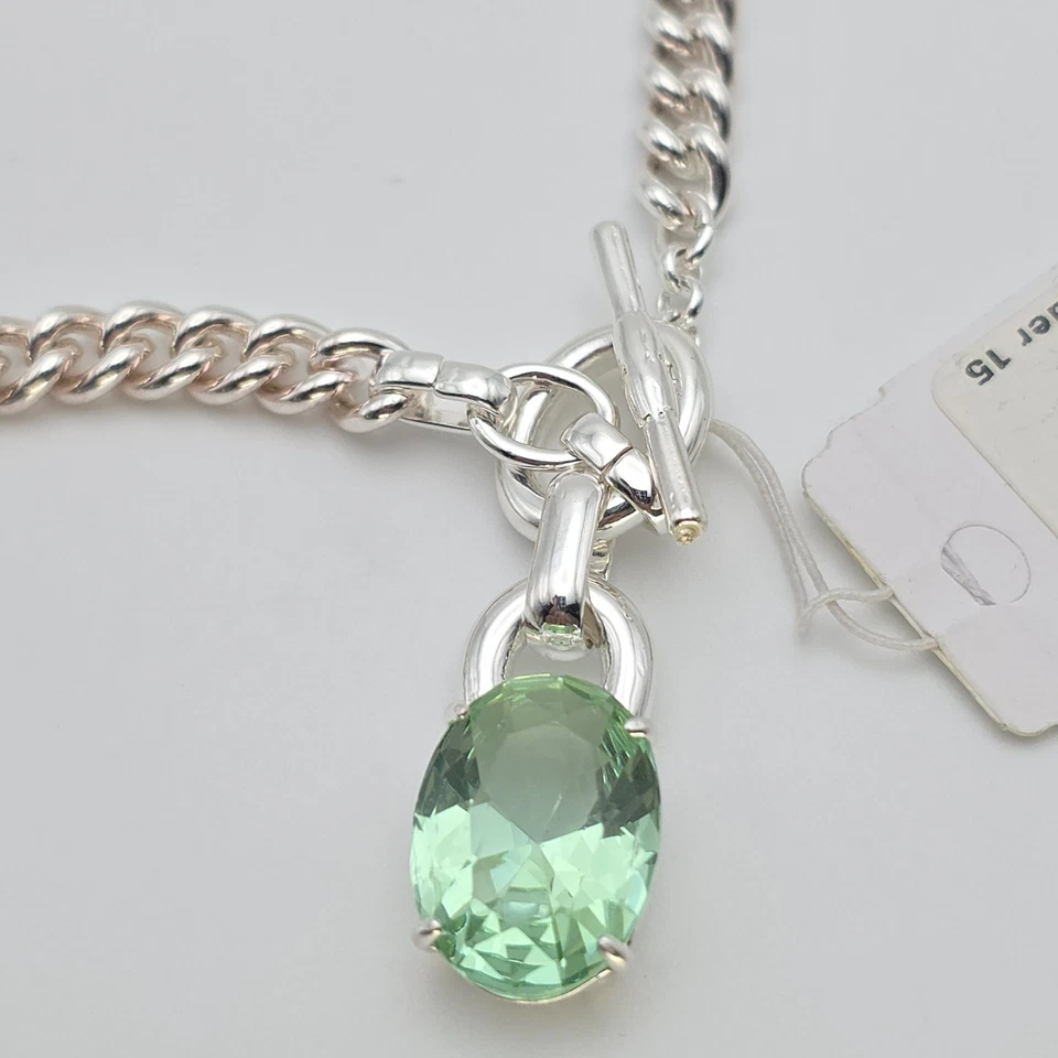 ¡Nuevo! Collar de palanca Ralph Lauren piedra verde placa de plata cadena de 16" con etiquetas Foto 2 de 4