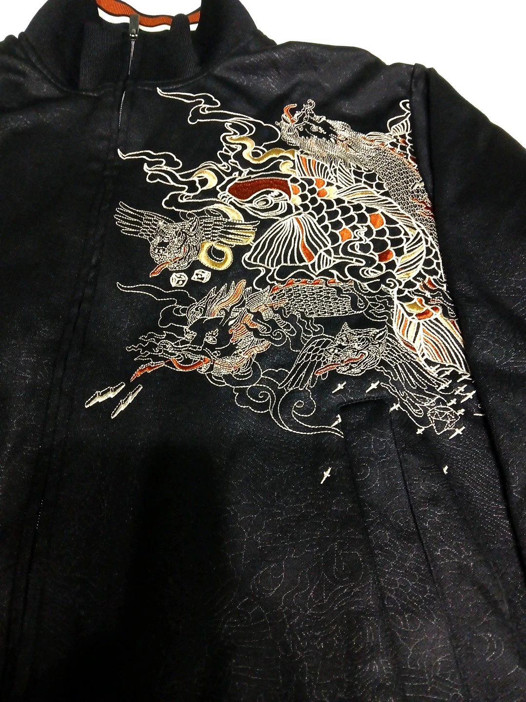 Marc Ecko Cut & Sew Koi Dragon Embroidered Sukajan Track Jacket Mens M Black Y2K image 2