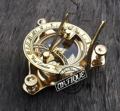 #ad Vintage London west maritime antique SUNDIAL COMPASS brass nautical Christmas Gi $33.35