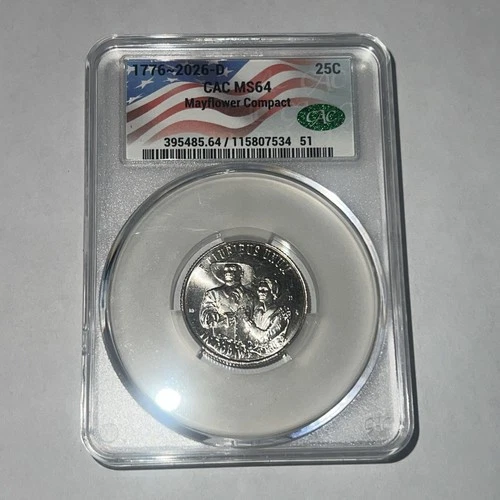 1776-2026-D Mayflower Compact Quarter CAC MS64 – Silver – 25C –