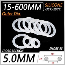 Food Grade Silicone O-ring 5.0 mm Cross Section White O Rings 5 mm to 590 mm ID