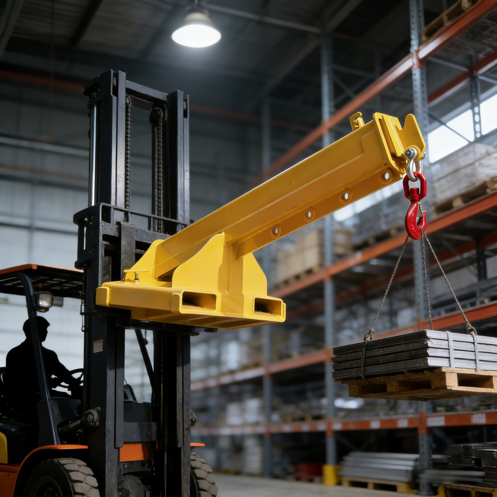 5T/11000LBS Forklift Telescopic Jib Crane Boom Yellow Mobile Adjustable Lifting