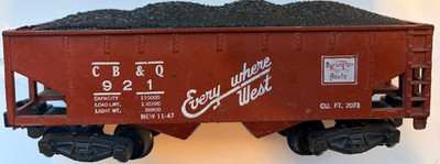 ''S'' Scale Amer Flyer CB&Q Hopper Full Of Coal-Used-Very Nice