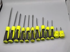 Lot of 12 Snap-on HI VIZ YELLOW Soft Grip Screwdrivers -USED- T516