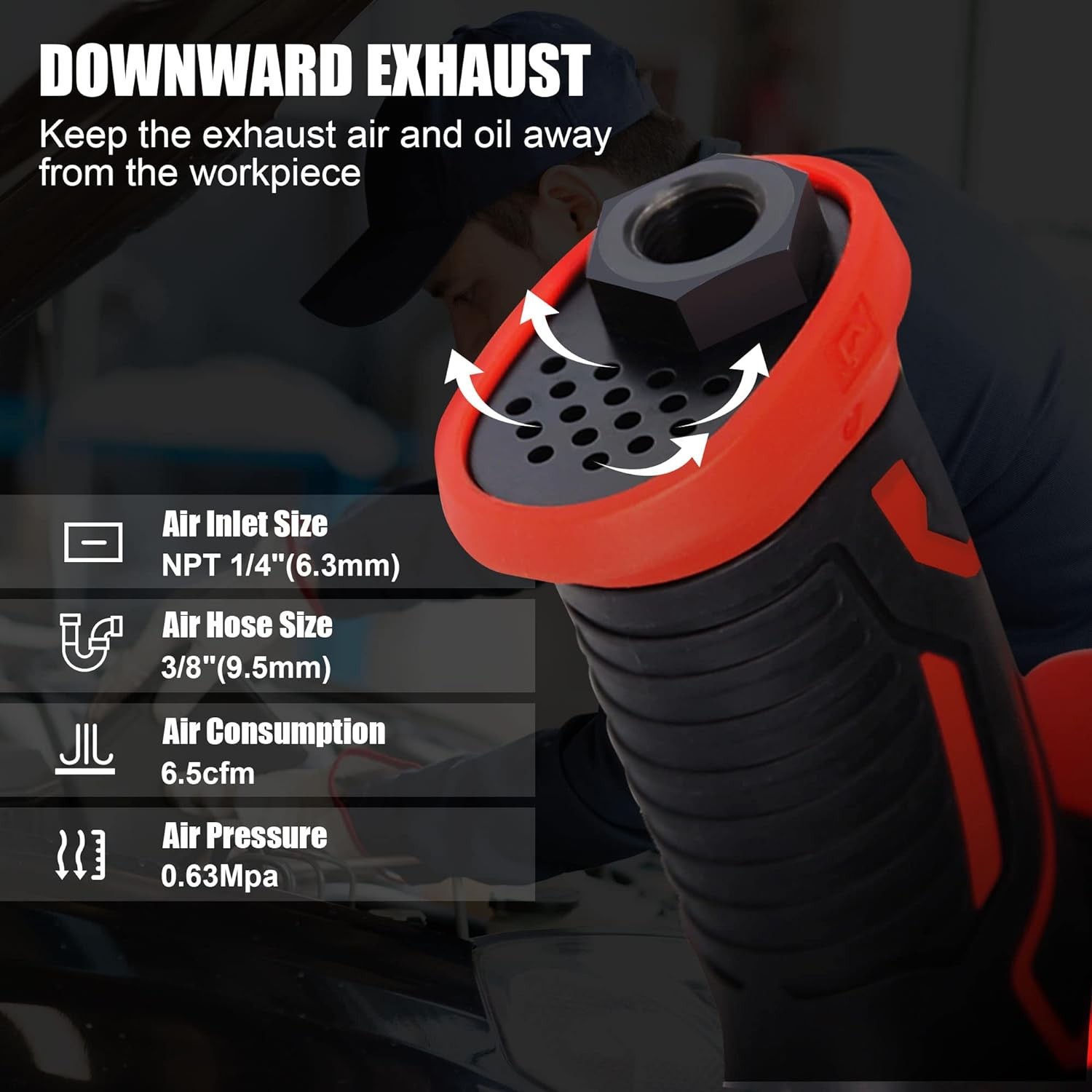 1/2 Inch Air Impact Wrench, Max Torque 1560 Ft-Lbs, Lightweight 4.4 Lb Design, A