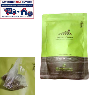Choui Fong Classic Green Tea - 10 Premium Pyramid Tea Bags, Pure & Refreshing