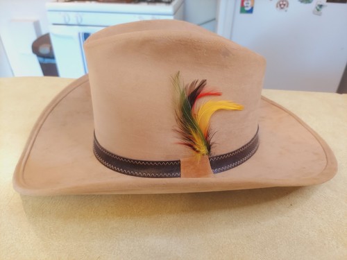 Vintage RARE STETSON Smokey & The Bandit Cowboy Cowgirl Hat Felt Feather 22.5"