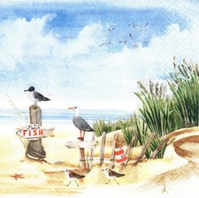 (2) Two Paper Lunch Napkins for Decoupage/Mixed Media - Fresh Fish at Beach