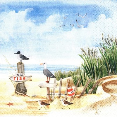 (2) Two Paper Lunch Napkins for Decoupage/Mixed Media - Fresh Fish at Dune