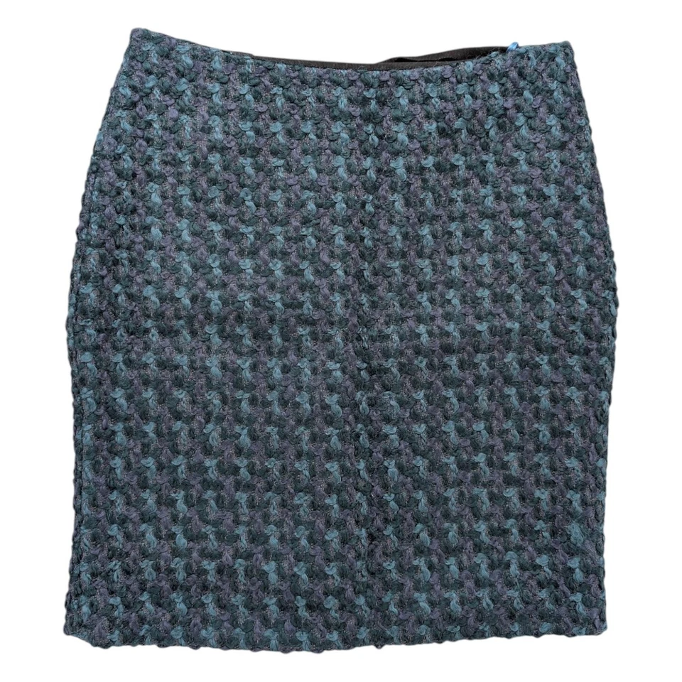 Falda Lápiz Lanvin River RTW Charleston Azul Negro Boucle Mezcla Lana Talla 6