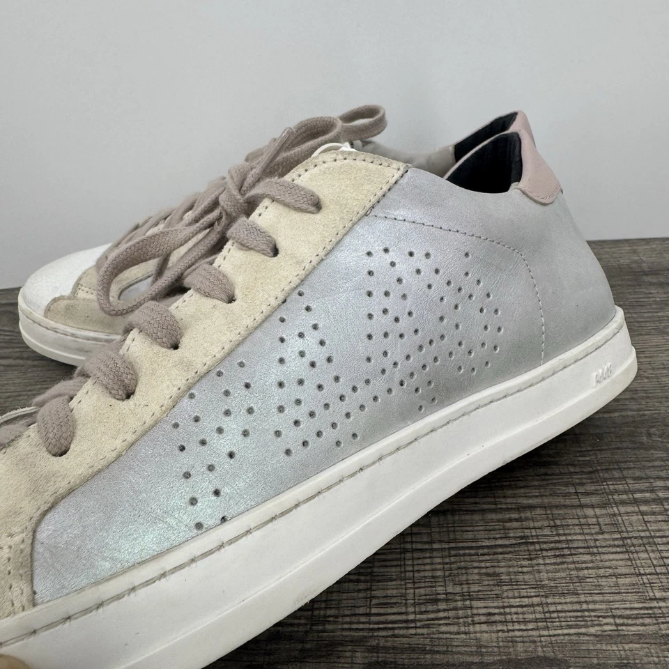 P448 John белая розовая кожа/замша шнурует вверх низкий верхний кроссовок размер 39 - Изображение 4 из 4