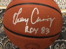 Autographed Terry Cummings Basketball, LA Clippers, in a case