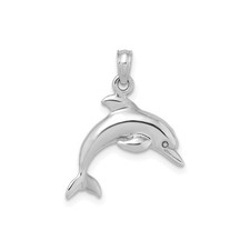 14k White Gold Dolphin Pendant Polished Jumping Ocean Charm Nautical Animal Jewe