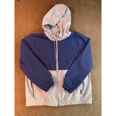 Voyager Mens Colorblock Hooded Windbreaker Jacket Blue Grey Mesh Lined Medium