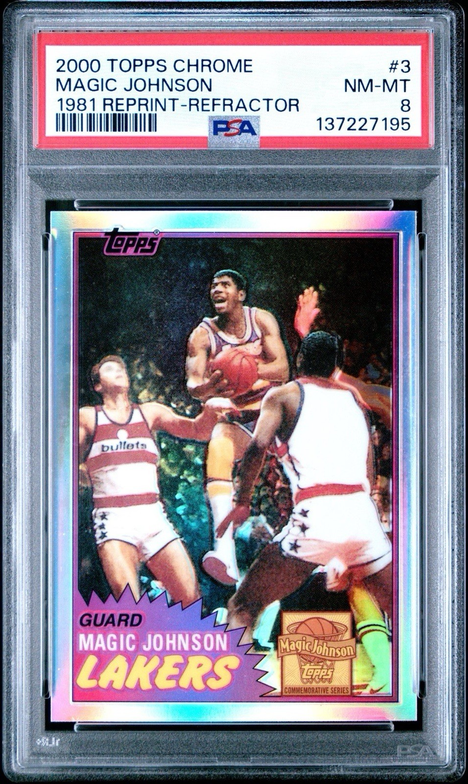 2000 Topps Chrome Magic Johnson 1981 Rookie Retro Reprint Refractor PSA 8