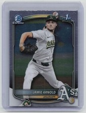 2025 Bowman Chrome Jamie Arnold BDC-30 1st Bowman Athletics Rookie Prospect Card. rookie card picture