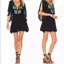 Free People Cora Embroidered Black Mini Dress Black Blue Size S