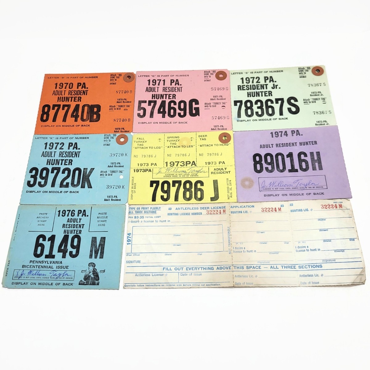 Vintage Pennsylvania Hunting License Lot 1970s PA Game Tags Deer