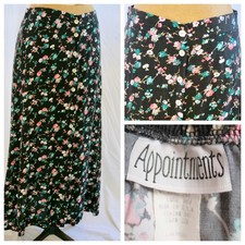 vtg APPOINTMENTS Black Floral Button Front Midi Skirt Cottagecore Grunge Y2K L