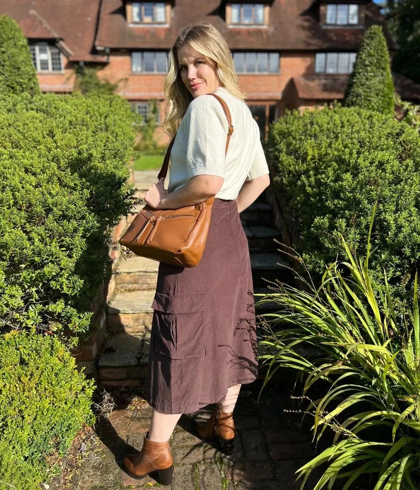 Mistral Midi Skirt Womens Chocolate Brown CordCotton Cargo Pockets A-Line - Image 3 of 4