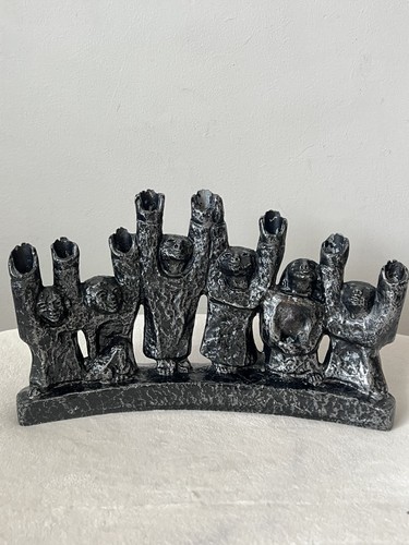 Vintage Brutalist Cast Metal Hannukah Menorah by Ellen Lord Judaica