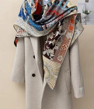 70% Cashmere 30% Silk 2 Face Scarf Shawl Wrap 51'' Neckerchief weave Print new
