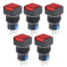 5Pcs 16mm Momentary Push Button Switch Red LED Light Square Button 1 NO 1 NC