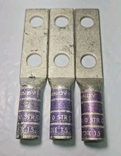 Lot of 3 - Burndy YA28-2N 4/0 AWG N200 Purple Two-Hole Lug Compression Connector