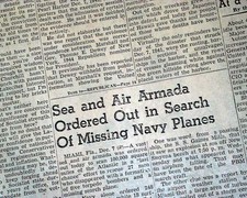 BERMUDA TRIANGLE Mystery Navy Bombers Airplanes GO MISSING in 1945 Old Newspaper
