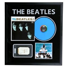 THE BEATLES AUTOGRAPHED FRAMED CUT PSA PAUL McCARTNEY JOHN LENNON STARR HERRISON
