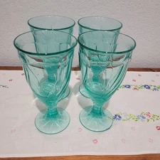 Vintage Noritake Sweet Swirl Aqua Ice Tea Glass Goblet Tumbler 8oz Set of 4 Cups
