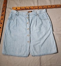 Vtg Faded Glory Originals Skirt Womens Sz 16 Blue Pocket Denim Button 90s Y2k