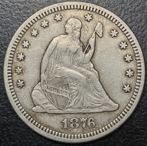 1876 S Seated Liberty Silver Quarter Dollar 25c WITH Motto VF/XF Type Set Coin