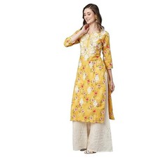 Women's Mulmul Cotton Printed Straight Lucknowi Chikankari Ethinic Wear Kurta
