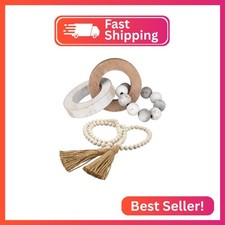 2 Pieces Decorative Wood Knot Link Chain Decor and Bead Garland Set Farmhouse Ae