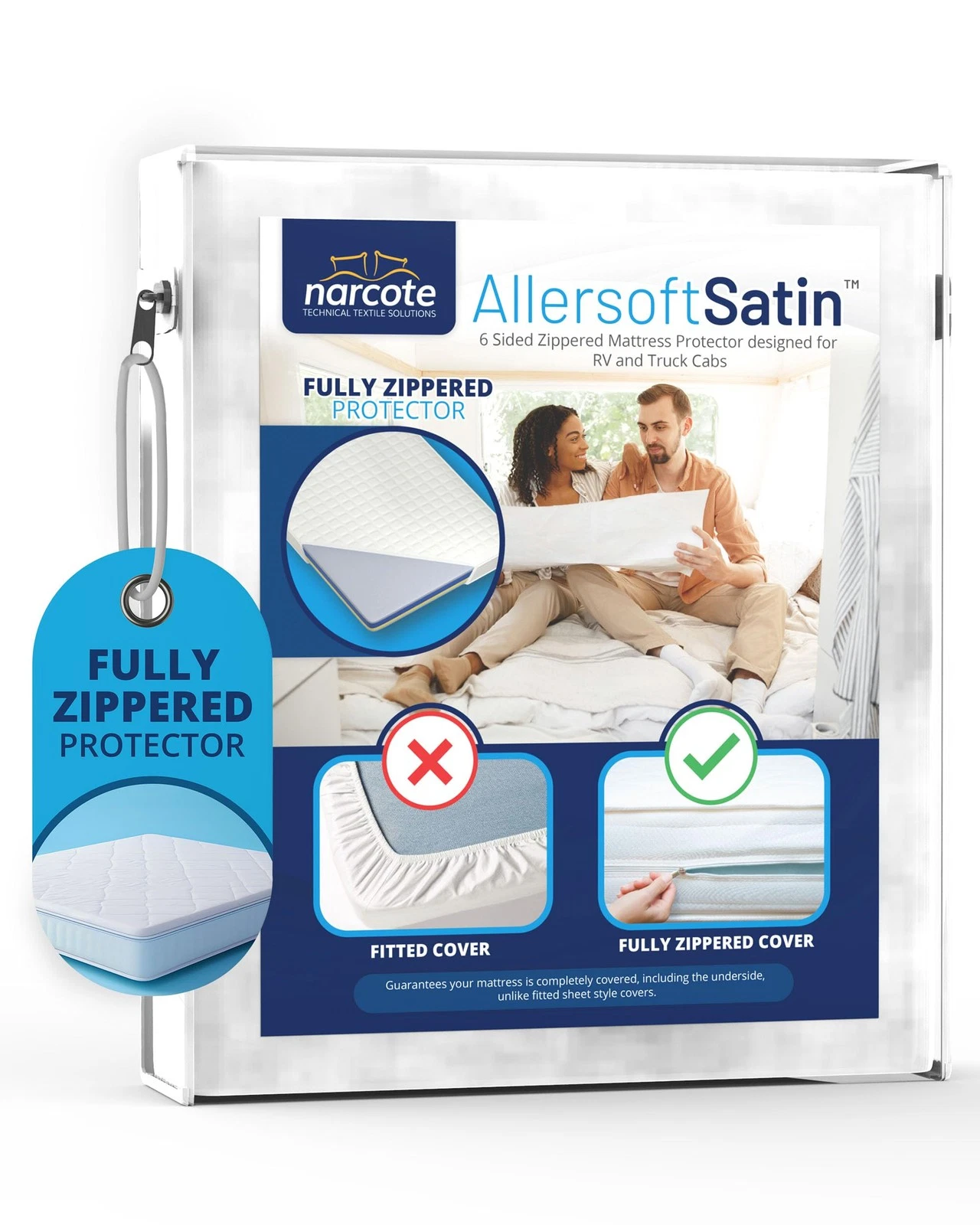 RV 6 Sided Zippered Mattress Protector with Secure Locking Zipper for 60x75 R...