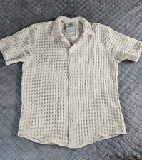 OAS Shirt Men’s Extra Large Textured White Lagoon Cuba Terry Cloth S/S Button