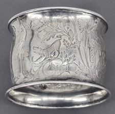 Gro&szlig;er Biedermeier Serviettenring 12 Lot Silber Monogramm R Jagd Hund Motive /35