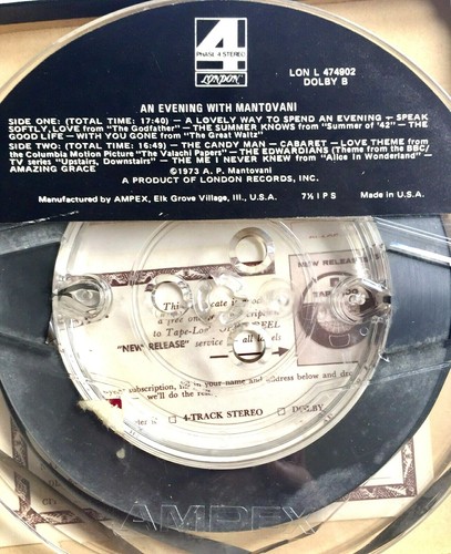 VINTAGE REEL TO REEL AN EVENING WITH MANTOVANI 4 TRACK STEREO TAPE 7 1/2 IPS - Picture 2 of 3