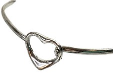 925 Sterling Silver Heart Bracelet Bangle 2.5  