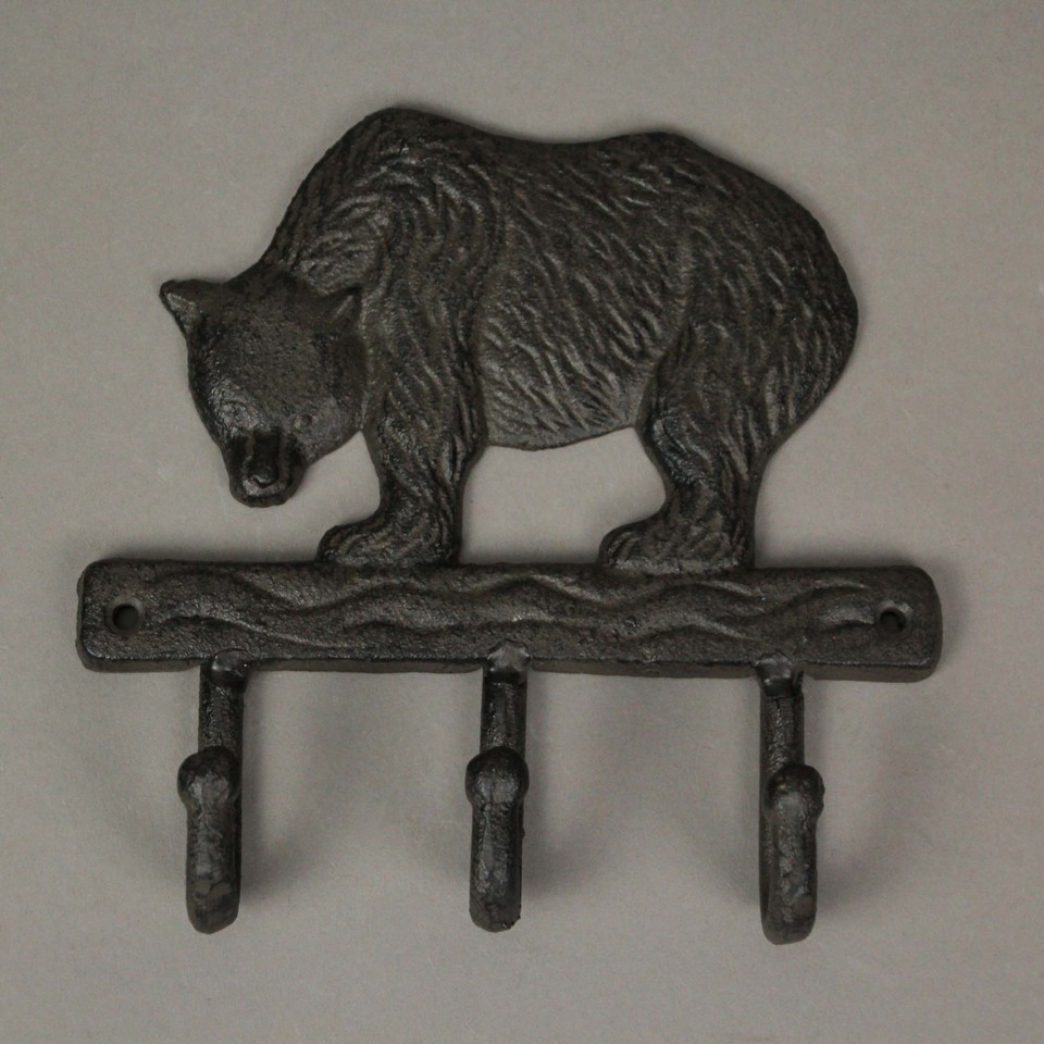 Set of 2 Brown Cast Iron Bear Wall Hook Decorative Coat Rack Towel