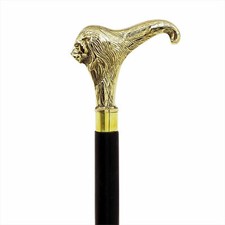 Victorian Wooden Walking Cane Brass Lion Head Handle  Vintage Gentleman  s Gift